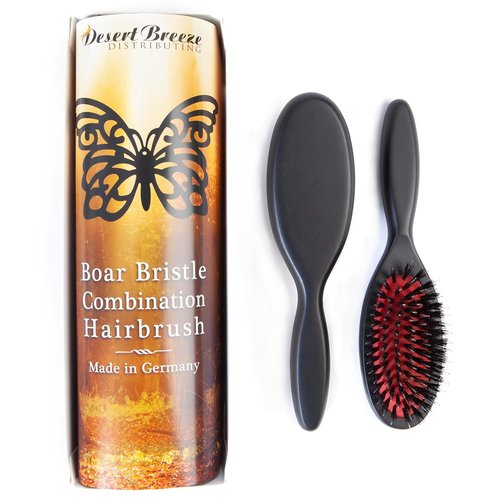 Premium German Hair Brush - Wild Boar Bristle & Nylon Pins for Smoothing Medium to Thick Hair | Handmade Travel Size