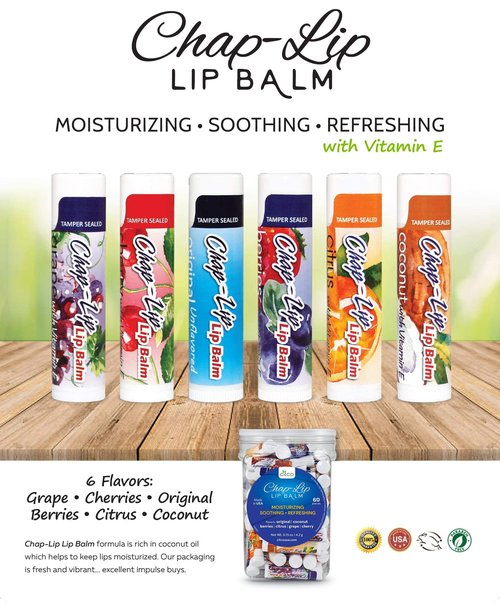 Chap-Lip Lip Balm Vitamin E with Coconut Oil - Lip Moisturizer Treatment - Moisturizing, Soothing, & Refreshing, Total Hydration Treatment & Lip Therapy - Assortment of 6 Refreshing Flavors, 48 Count