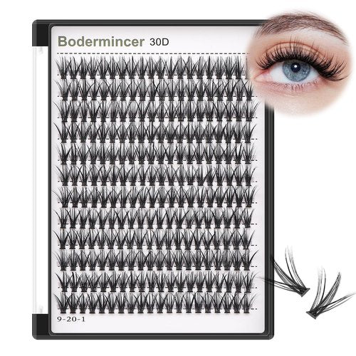 Bodermincer Black/Colored Cluster Lashes 240pcs 20D/40D DIY Eyelash Extension D Curl Long Individual Lashes Mixed Tray Faux Mink Lash Clusters Extensions 8-22mm (30D-10MM)