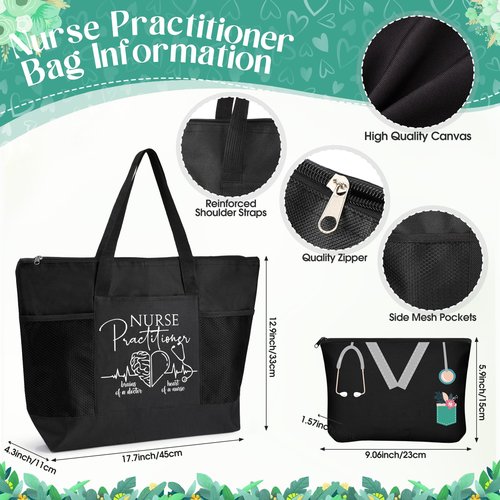 Sieral 5 Pcs Nurse Gifts Bulk for Women NP Gifts Tumbler Tote Makeup Bag Badge Clipboard for Coworker Nurse Practitioners(Black)