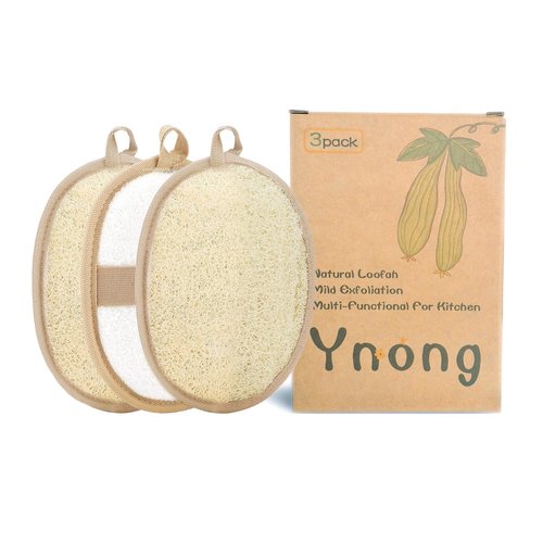 Natural Loofah Exfoliating Body Scrubber Pads, Bath Loofah for Women & Men, 100% Plant-Based Shower Luffa Sponge (3-Pack)