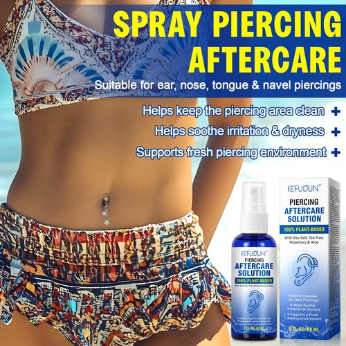 Piercing Aftercare Spray, Saline Spray for Piercings Cleaner for Ear, Belly & Nose - Gently Cleanses - Soothing & Gentle-2 Fl Oz