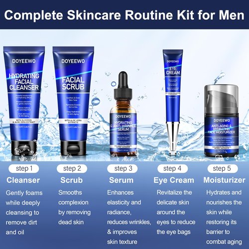 Skin Care for Men, Hydrate, Firm, Anti-Aging & Wrinkle Mens Self Care Facial Face Routine Kit,Birthday Valentines Gift Baskets for Young Men Him Teen Boy Dad Boyfriend Husband Christmas Gifts Ideas