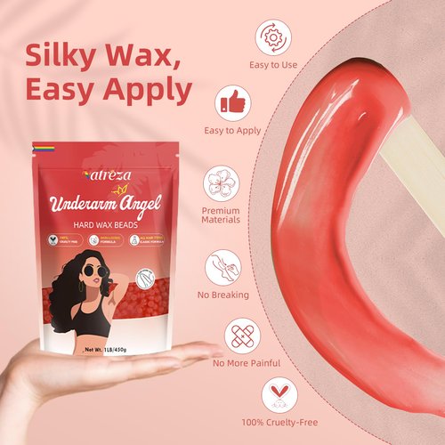 Natreza Hard Wax Beads for Hair Removal, 1lb, Waxing Beads for Facial, Bikini, Brazilian, Armpit, Arms, Legs, Sensitive Skin, Coarse Hair Formula, Wax Beans Refill for Wax Warmers, Red