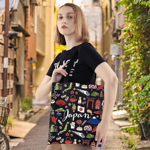 LEVLO Japan Travel Pouch Bag - Japan Theme Zipper Pouch Bag for Japanese Trip Gift (Black)
