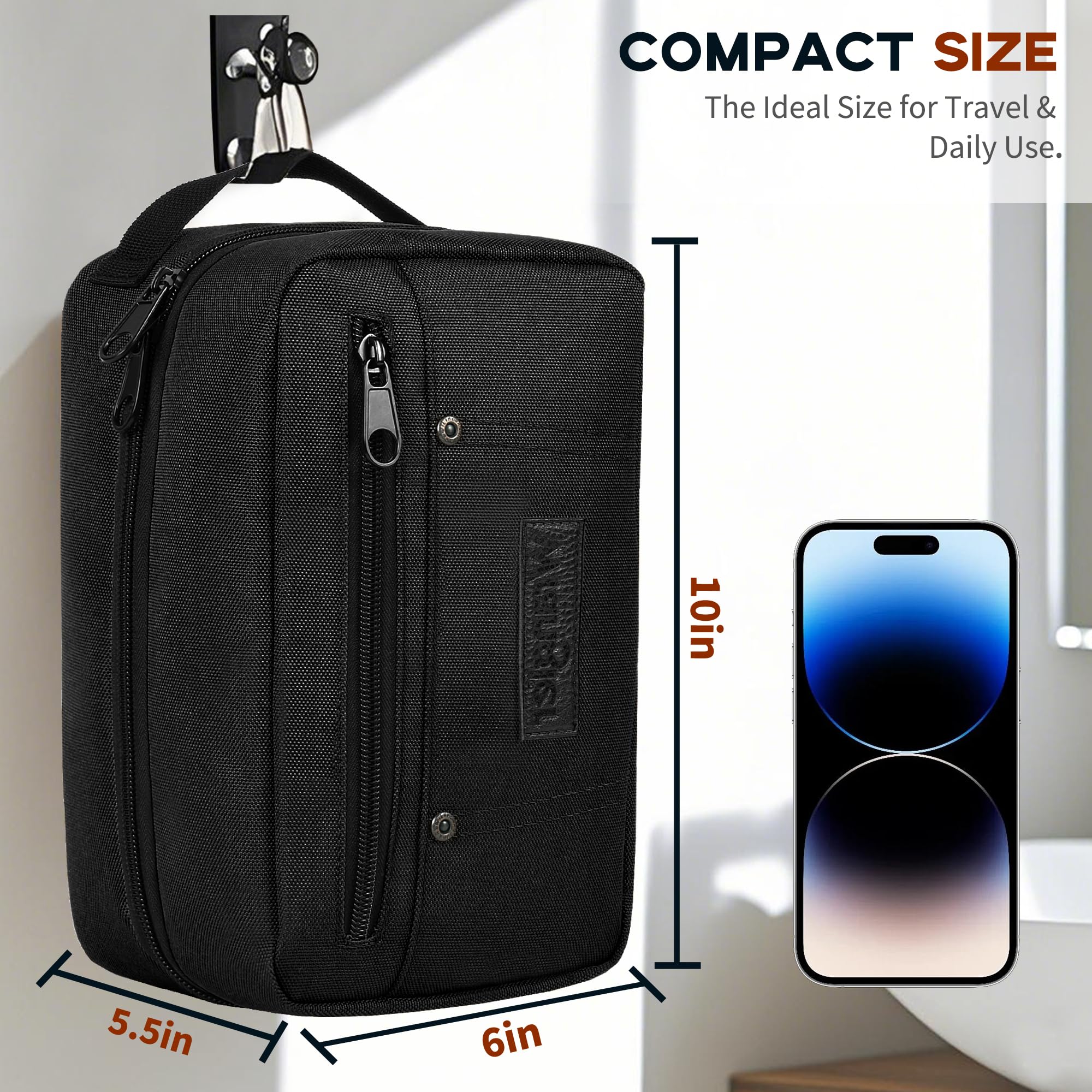 Wrangler Toiletry Bag for Men, Travel Shaving Dopp Kit, Oxford Fabric Tech Kit Bathroom Organizer, Gifts for Men