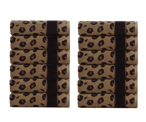 COTTON CRAFT Wash Cloth - Set of 12 Animal Print Safari Decorative Washcloth - 100% Cotton Jacquard Bathroom Face Towel Set - Super Soft Quick Dry Absorbent Luxury Guest Towel - Easy Care - 12 x 12