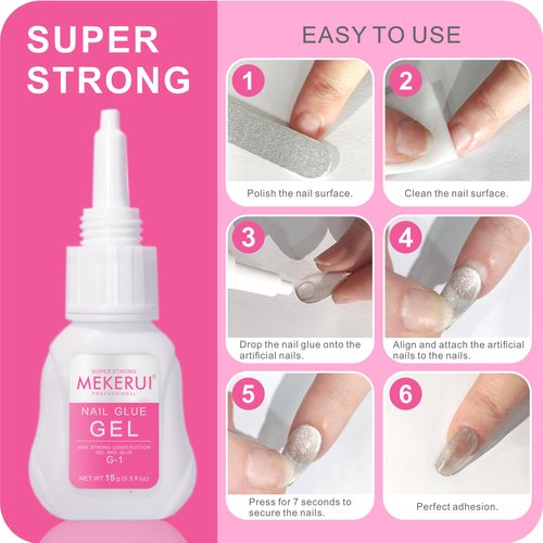 MEKERUI Nail Glue Gel 2 Pack – Super Strong Press On Nail Glue, Air Dry in 7 Seconds, No UV Lamp Needed, Thick Gel Formula for Long-Lasting False & Press-On Nails