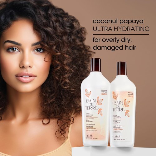 Bain de Terre Coconut Papaya Shampoo - Ultra Hydrating Formula for Dry, Damaged Hair | Paraben-Free & Vegan