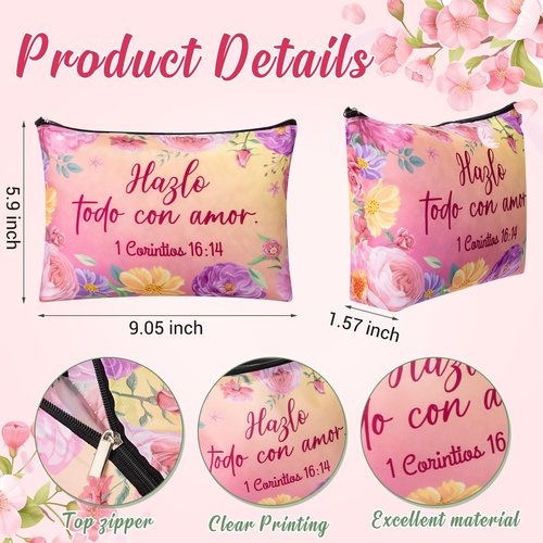 Kacctyen Spanish Christian Cosmetic Bags Bulk Mother's Day Church Gifts Spanish Christian Gifts for Women Bible Verse Pencil Pouch Makeup Bag Regalos Religiosos Para Mujer(12 Pcs,Classic Style)