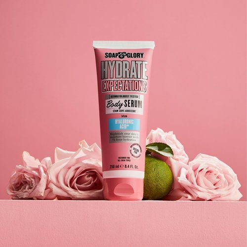 Soap & Glory Hydrate Expectations Body Serum - Thirst Quenching Hyaluronic Acid - Full-Coverage, Lightweight, Fast Absorbing Vegan Moisturizing Body Serum (8.4 Fl Oz)
