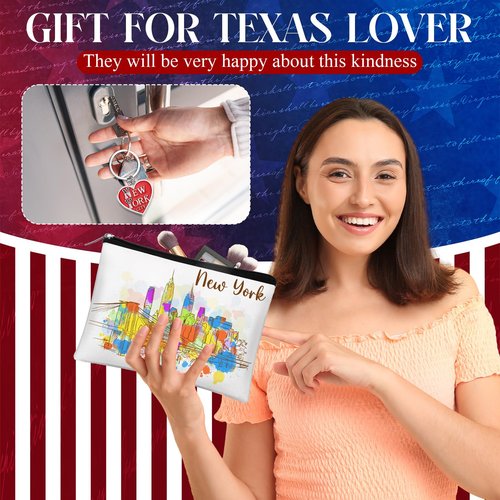Landical 6 Sets New York Souvenir Gifts Include 6 Pcs New York Cosmetic Bag and 6 Pcs Metal Keychain for Women Traveler Christmas Party Gifts