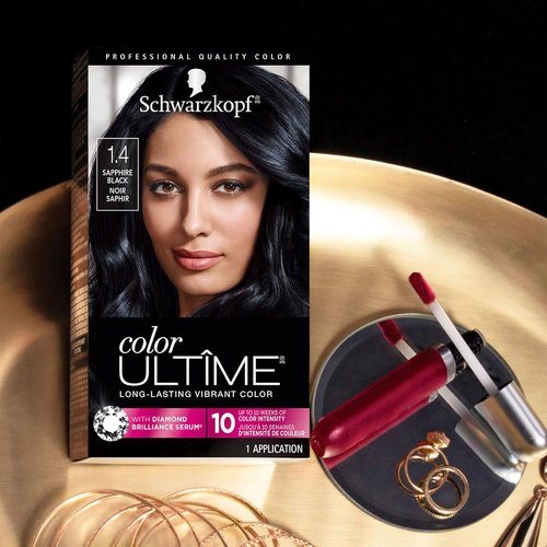 Schwarzkopf Color Ultime Hair Dye - 1.4 Sapphire Black, Permanent & Fade-Resistant, Covers Grays