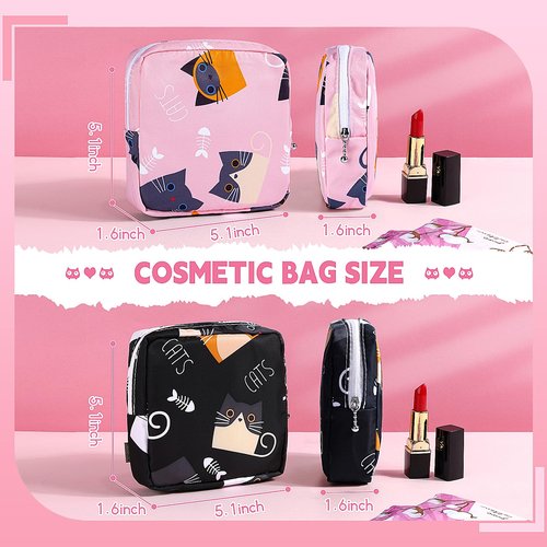 Likesing 5.1" Mini Makeup Bag for Purse, Nylon Small Makeup Pouch Travel Cosmetic Make up Bags for Women Girls, Cute Preppy Mini Toiletry Bag Coin Pouch Period Bag(5170 Pink Black)