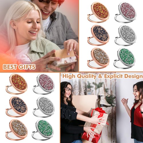 Lemecima 12 Pcs Small Compact Folding Pocket Makeup Mirror - Round Hand Held Mirror with 1X/2X Magnification for Women Girls Travel