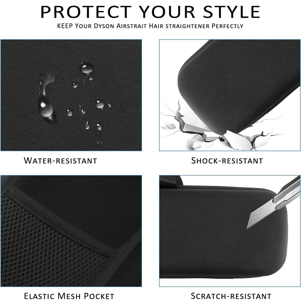 WINZEDGE Travel Carrying Case Compatible with Dyson Airstrait/Hair Straightener, Airstrait HT01 Accessories Tools Hard Case, Waterproof Storage Bag - Black (Black)