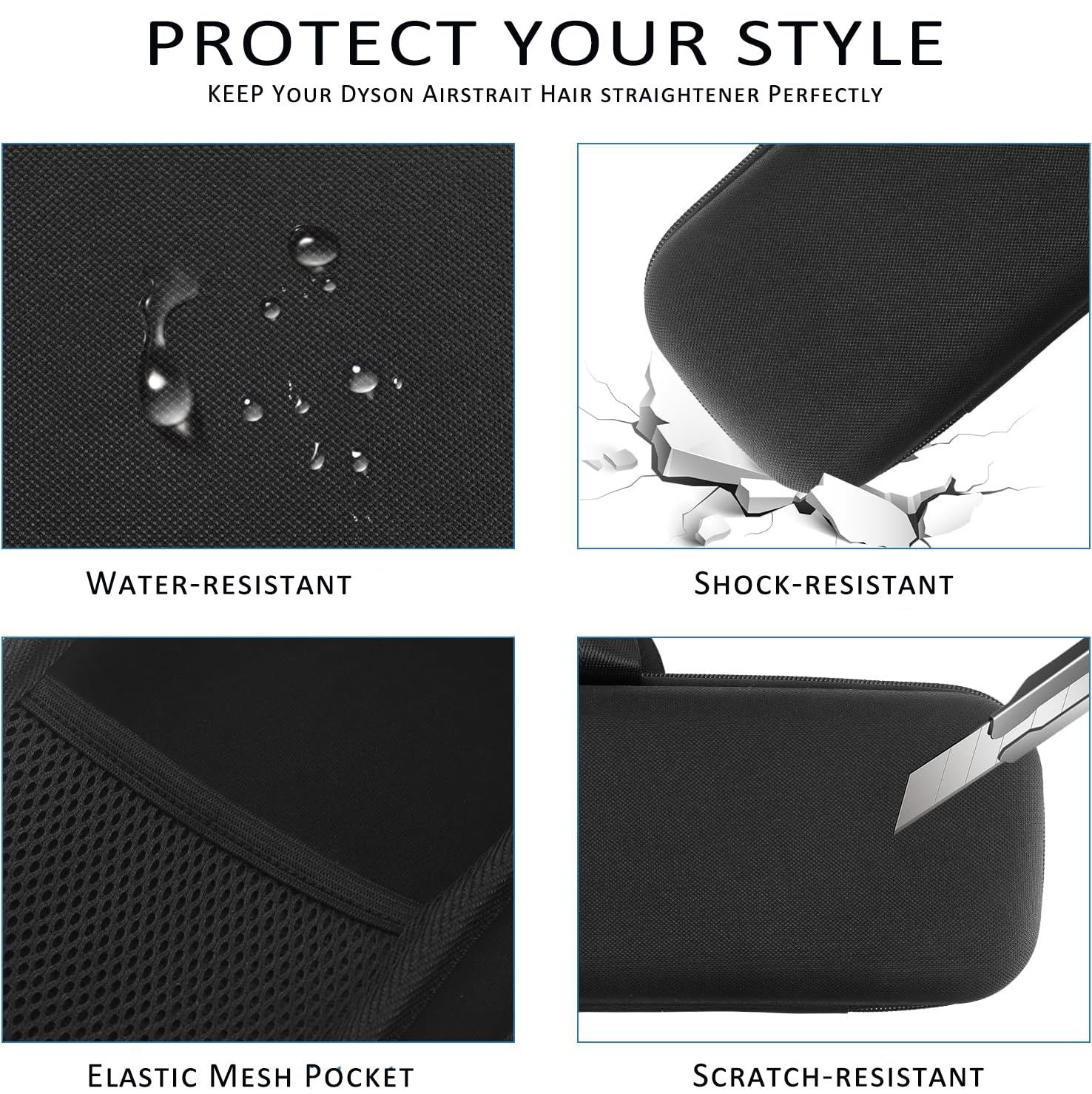 WINZEDGE Travel Carrying Case Compatible with Dyson Airstrait/Hair Straightener, Airstrait HT01 Accessories Tools Hard Case, Waterproof Storage Bag - Black (Black)