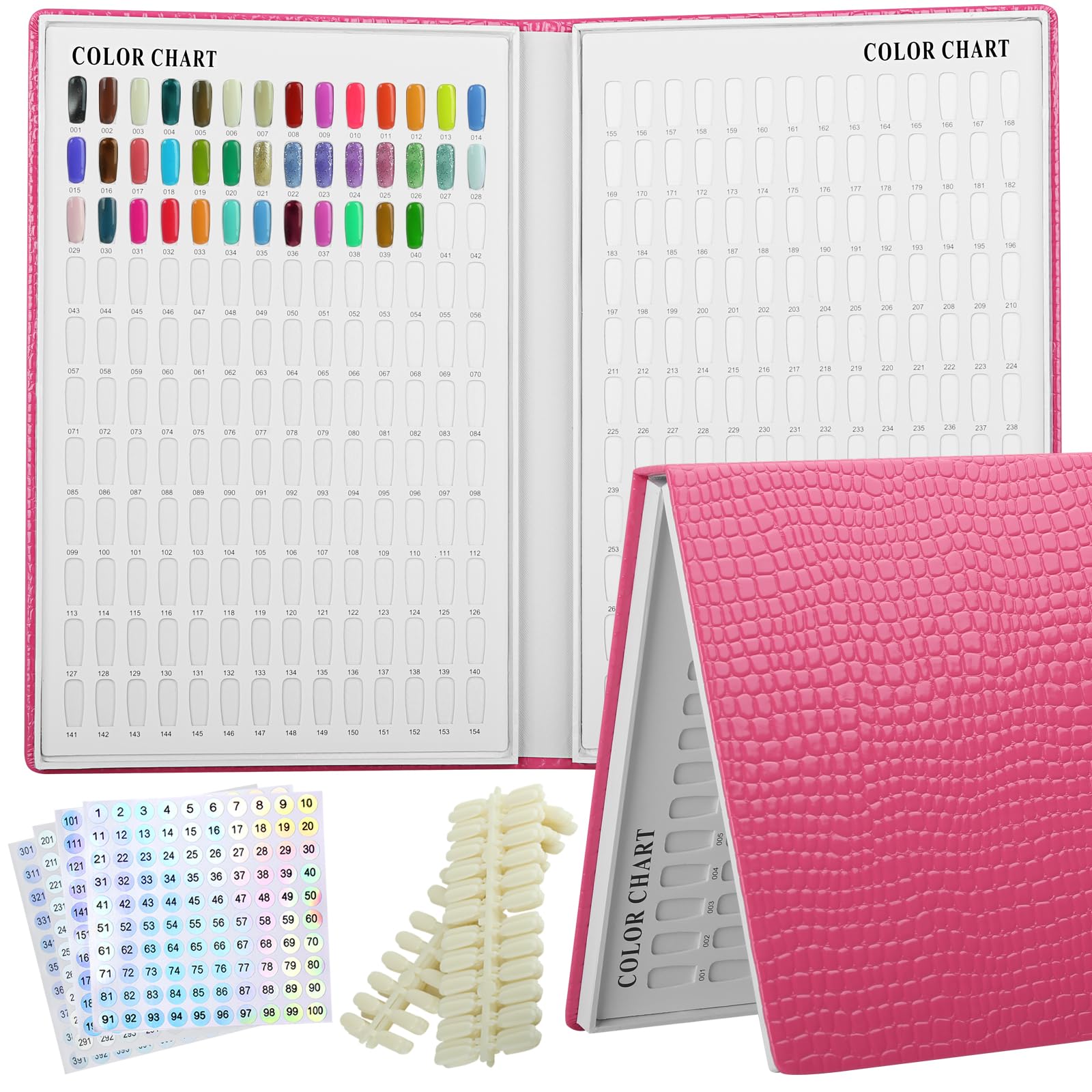 Vnjaoi 308 Polish Display Book, Gel Color Display Book, Fake Tips Sample Painting Art Design for Nail Salons, DIY at Home (Rose Red)