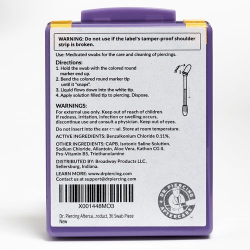 Dr. Piercing Aftercare Swabs - Liquid-Filled Saline Solution for Bump Care and Daily Cleansing - Easy Snap-and-Use Design for Ear, Nose and Body - 144 Count (4-Pack)