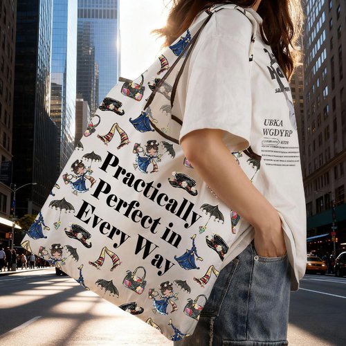 JXGZSO Mary Quote Makeup Bag Zipper Bag Practically Perfect in Every Way Movie Inspired Gift (Practically Perfect In Every Way Folding Shopping Bag)
