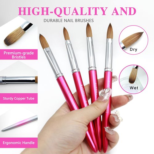 Aridito 100% Kolinsky Hair Acrylic Nail Brush for Acrylic Powder- Flat Shape Rose red Handle With Cap Professional Manicure Pedicure (#8)