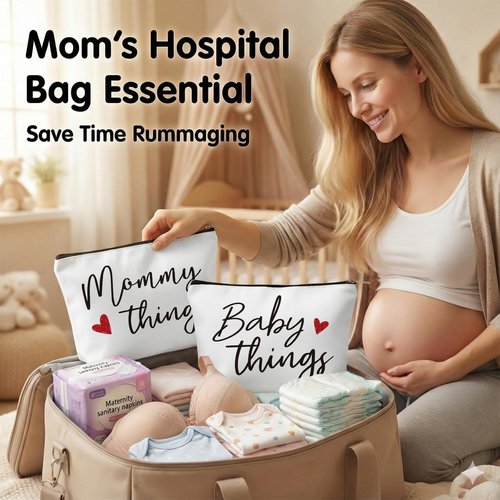Sahjzk Best Expecting Mom Gifts,Mommy And Baby Canvas Pouch Set,New Mother Keepsake For New Mothers And Expecting Moms,Modern Neutral Cosmetic And Accessory Bags,Matching Travel Cases,Set of 2