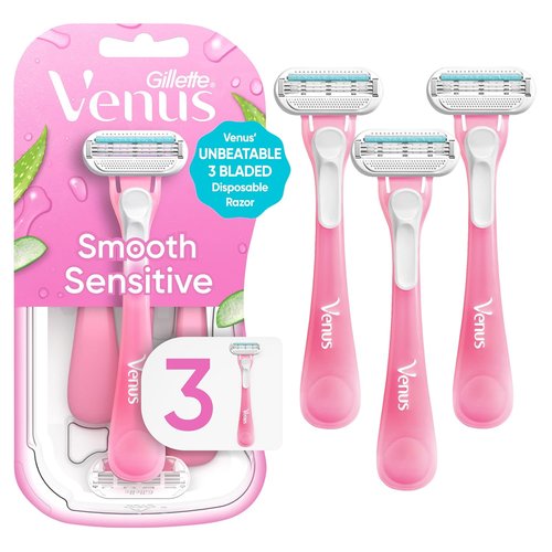 Gillette Venus Sensitive Women's Disposable Razors - Pack of 3 for Smooth, Irritation-Free Shaving