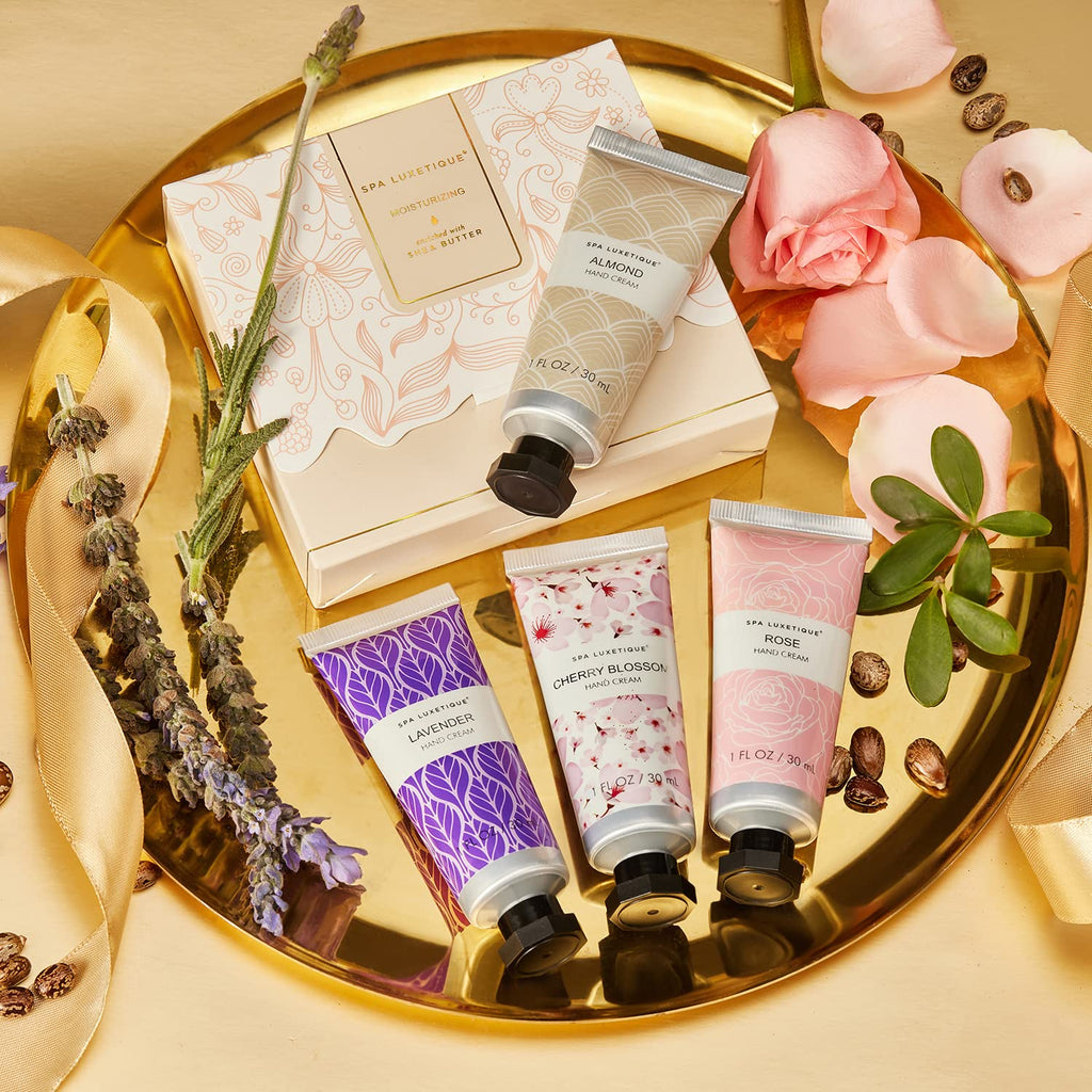 Spa Luxetique Hand Cream Set - Moisturizing Shea Butter & Glycerin Lotion | 4 Travel Size Gifts for Women