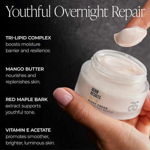 Arbonne DermResults Solutions Night Cream – Hydrating Overnight Moisturizer with Tri-Lipid Complex, Mango Butter, Vitamin E acetate, and Red Maple Bark Extract, 1.7 oz / 50 ml