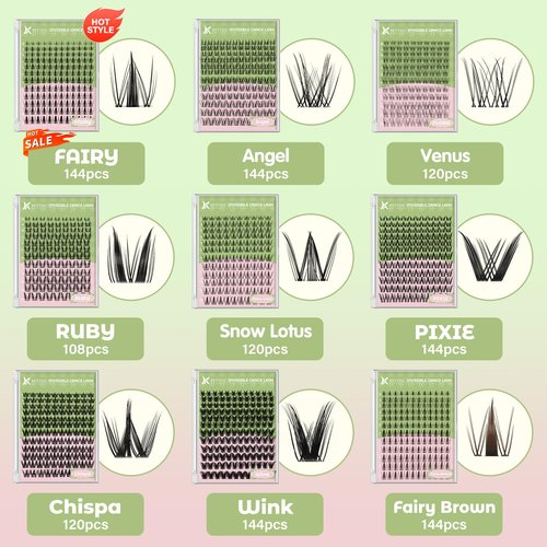 KEYYOU Fairy Lash Clusters Kit, Manga Eyelash Extension Kit at Home, 144pcs D Curl Wispy Natural Invisible Band Lash with Waterproof Lash Extensions Kit (Fairy-D-8-18MIX)