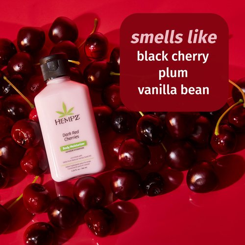 Hempz Cherry Body Lotion, Ultra Hydrating Daily Moisturizer, Self Care for Dry Skin and Hands, Dark Red Cherries, 17 oz.
