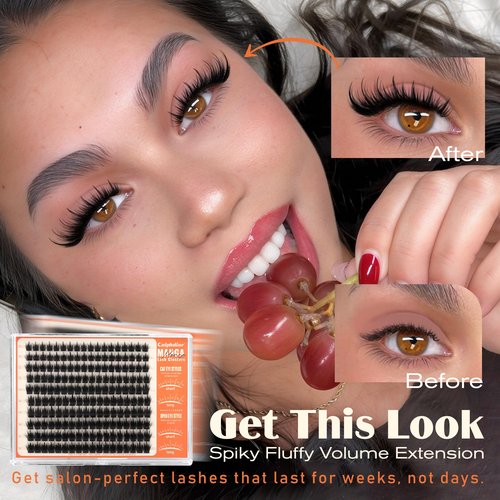Calphdiar Manga Lash Clusters Wispy Eyelash Clusters Spiky Fluffy Volume Cluster Eyelash Extensions 10 12 14 16mm Weightless Cluster Lashes Long Lasting Individual Lashes DIY Cat Eye Open Eye Looks