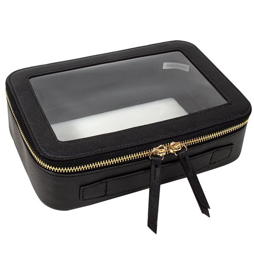 Clear Makeup Bags TSA Approved Toiletry Bag with Handle Large Opening,Clear Toiletry Bags for Carry-on Traveling Travel Car Accessories Essentials Organziation Storage for Women Girls(Black, Middle)