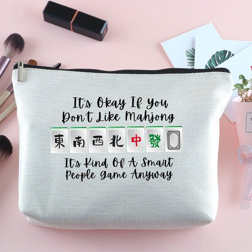 Funny Mahjong Zipper Makeup Bag Travel Cosmetic Bag Mahjong Lover Gift Gambling Gifts for Grandma Aunt Mom Sister Besite Friend for Birthday Christmas Retirement Thanksgiving Gifts