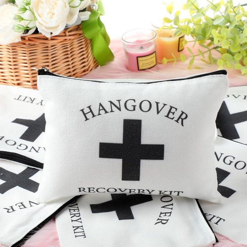 Honeydak 12 Pcs Recovery Kit Bags for Her Bachelor Party Favor Wedding Emergency Kit Makeup Bag for Bride Women Bachelorette Bridal Shower Pouches Decorations Friends Sister Gifts(Black Cross)
