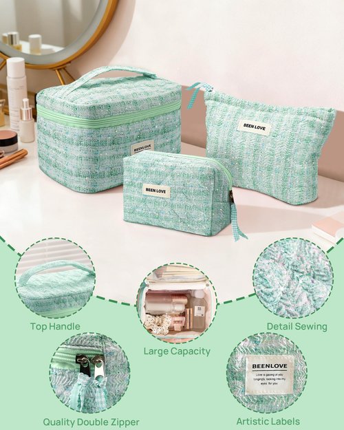 Carttiya Makeup Bag, Large Cosmetic Bag, Big Floral Make Up Bag for Women Girls (Blue)