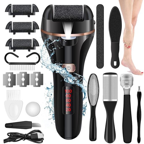 Electric Callus Remover Foot File, Rechargeable Foot Callus Remover Tool Kit Spa Pedicure Tool Set for Foot 2 Speed Can be Used Wet and Dry
