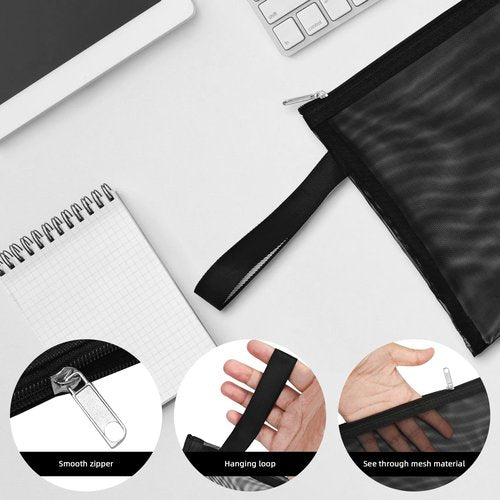 Topfinder 12 Psc Mesh Zipper Pouch Bags,Small Comestic Makeup Bage For Travel, Purse Organizer Pouches (Black, A5*12)