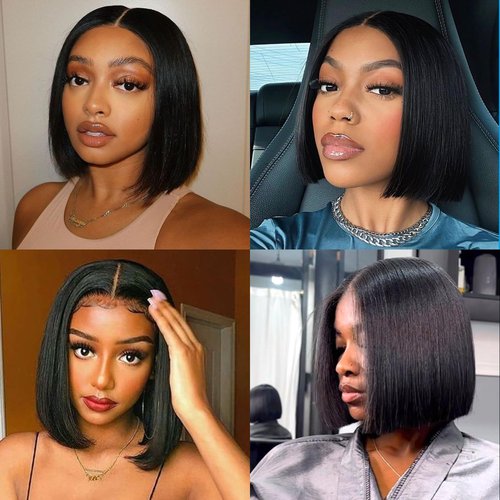 Orientfashion U Part Wig Human Hair 12A Straight Bobo Wig Human Hair Glueless U Part Wig with Clip 180% Density Half Wigs for Women Beginner Friendly No Sew In No Glue (BoB Straight 1B, 8inch)