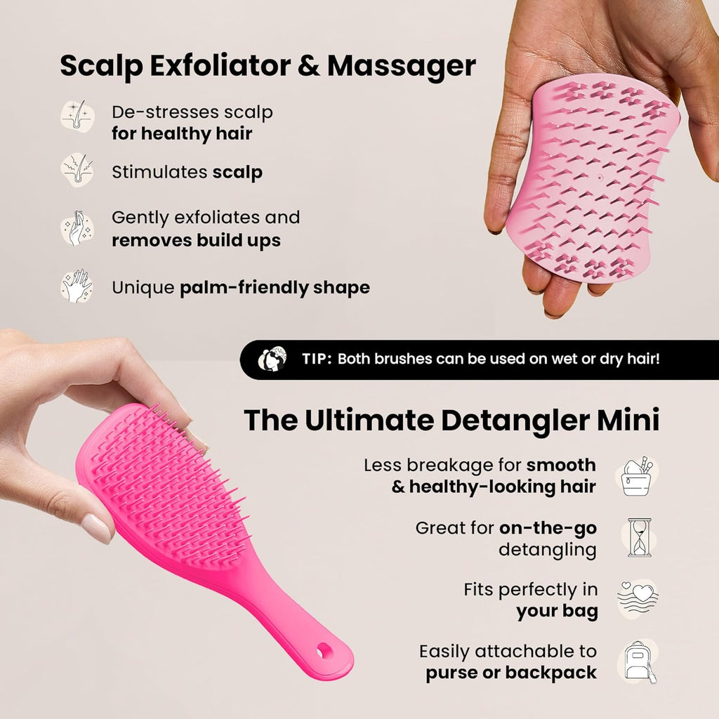 Tangle Teezer Limited Edition Gift Set - Mini Hair Brush & Scalp Massager for All Hair Types | Pink