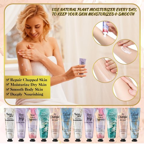 12pcs Mini Body Lotion Bulk Employee Appreciation Gifts for Coworker Teachers Graduation Season Inspirational Travel Size Dry Skin Hand Cream Lotion for Staff Team Women Men
