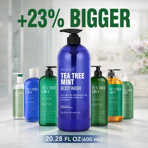 Tea Tree Body Wash with Mint & Shower Gel with Vitamin E for Jock Itch, Eczema, Ringworm, Body Odor, Body Wash Women & Men with Added Body Oils,LARGE 20.2 FL Oz Bottle (Tea Tree Mint, Pack of 2)