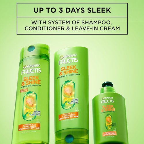 Garnier Fructis Sleek & Shine Leave-In Conditioner - Intense Smooth Formula with Plant Keratin & Argan Oil | 10.2 Fl Oz (Pack of 2)