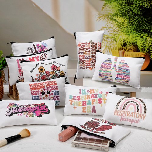 Kacctyen 10 Pcs Respiratory Care Week Appreciation Gifts for Women Respiratory Therapist Makeup Cosmetic Canvas Pouch Bags Portable Makeup Pouch Bag Travel Organizer for Party Favors