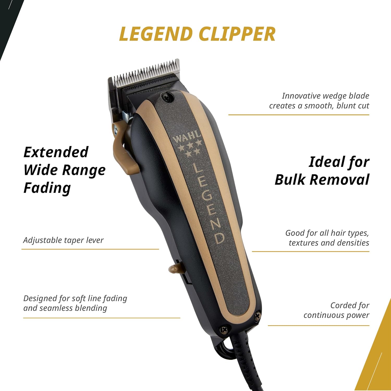 Wahl Professional 5-Star Barber Combo - Corded Legend Clipper & Hero T-Blade Trimmer Set | Black/Gold Finish