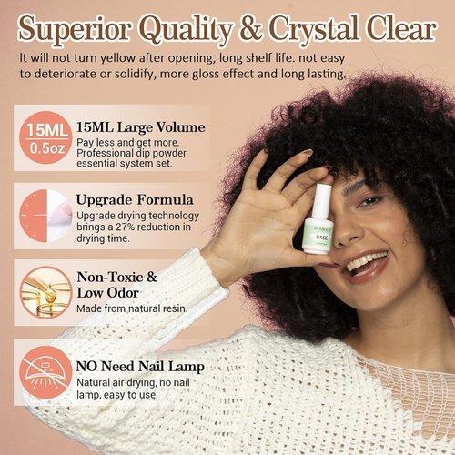 AZUREBEAUTY Dip Powder Liquid Set - 8 Pcs Dipping Base, Activator & Top Coat | No Lamp Needed, 15ml Each