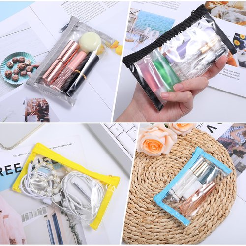Tyqour 4Pcs Small Clear Makeup Bag 6.10 x 3.54inch Waterproof Clear Travel Bags Cosmetic Bags Zipper Pouches Multipurpose Makeup Pouches for Daily Toiletries Travel Office Supplies