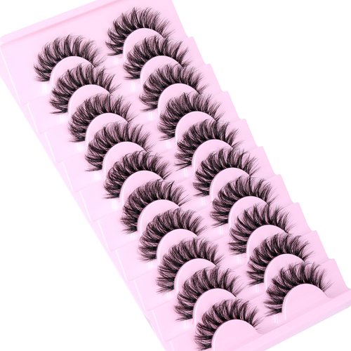 Natural Lashes Fluffy False Eyelashes Wispy Lashes 3D Volume Strip Lashes 14mm D Curly Fake Eyelashes with Clear Band 10 Pairs Eye Lashes by Calphdiar