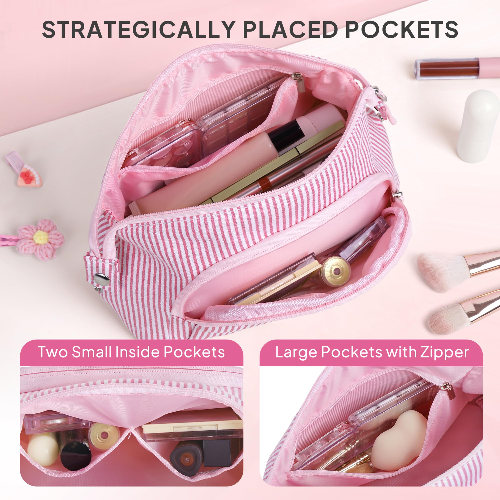 YOOLIFE Easter Gifts for Teens Girls Kids, Initial Travel Makeup Bag Cosmetic Bag Pink | Teen Girl Gifts, Gift for Women Friend Birthday Gift 11 12 13 14 15 Year Old Girl Easter Basket Stuffers Pink A