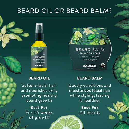 Badger Organic Beard Balm - Moisturizing Leave-In Conditioner for Facial Hair & Mustache | 2 oz
